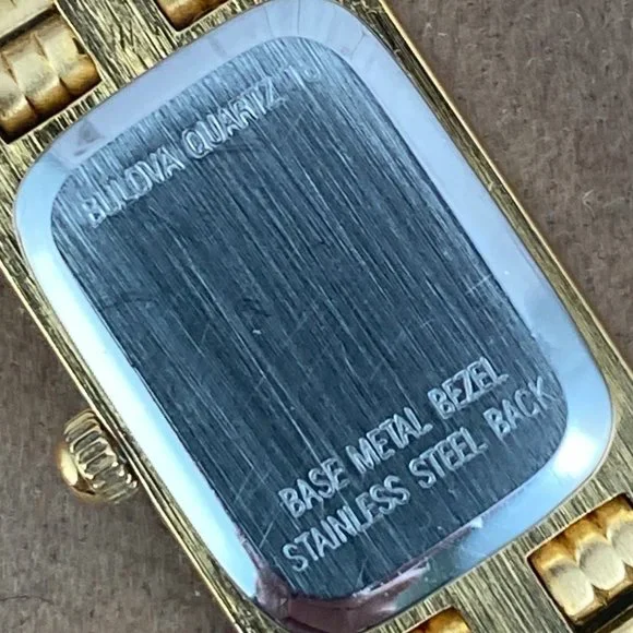 Vintage Bulova Diamond Tank Style Watch Gold over Stainless Steel Link Bracelet - Picture 4 of 7